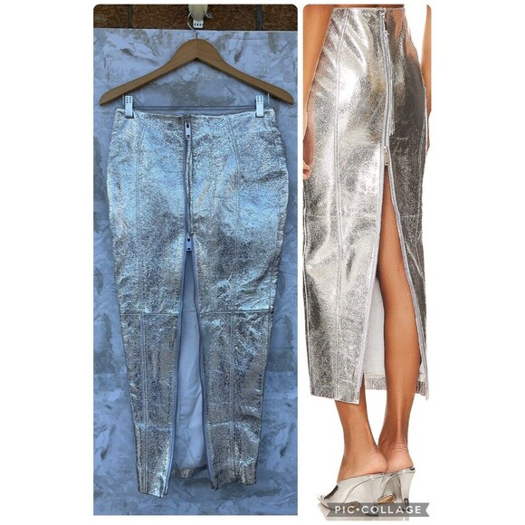RETROFETE SILVER Liza Leather Skirt SIZE XS - Picture 2 of 12